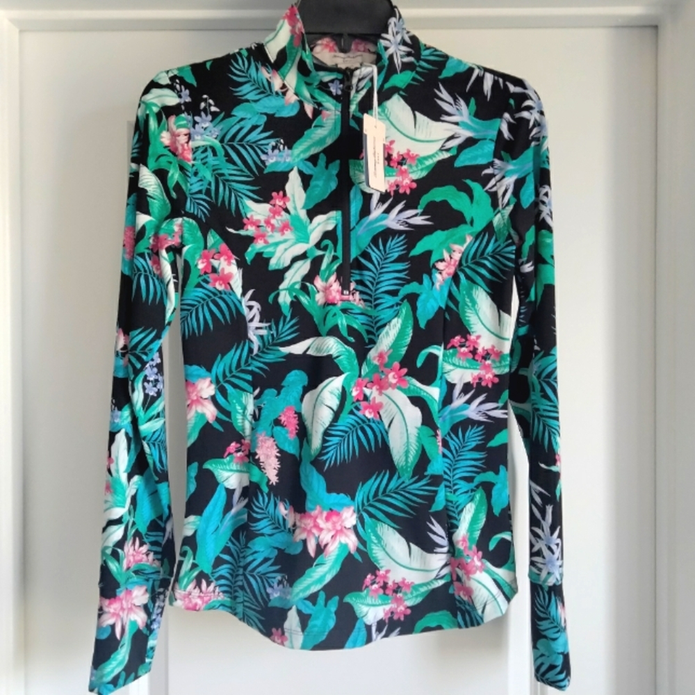 Tommy Bahama Tropical Print Long Sleeve Top - Black and Green
